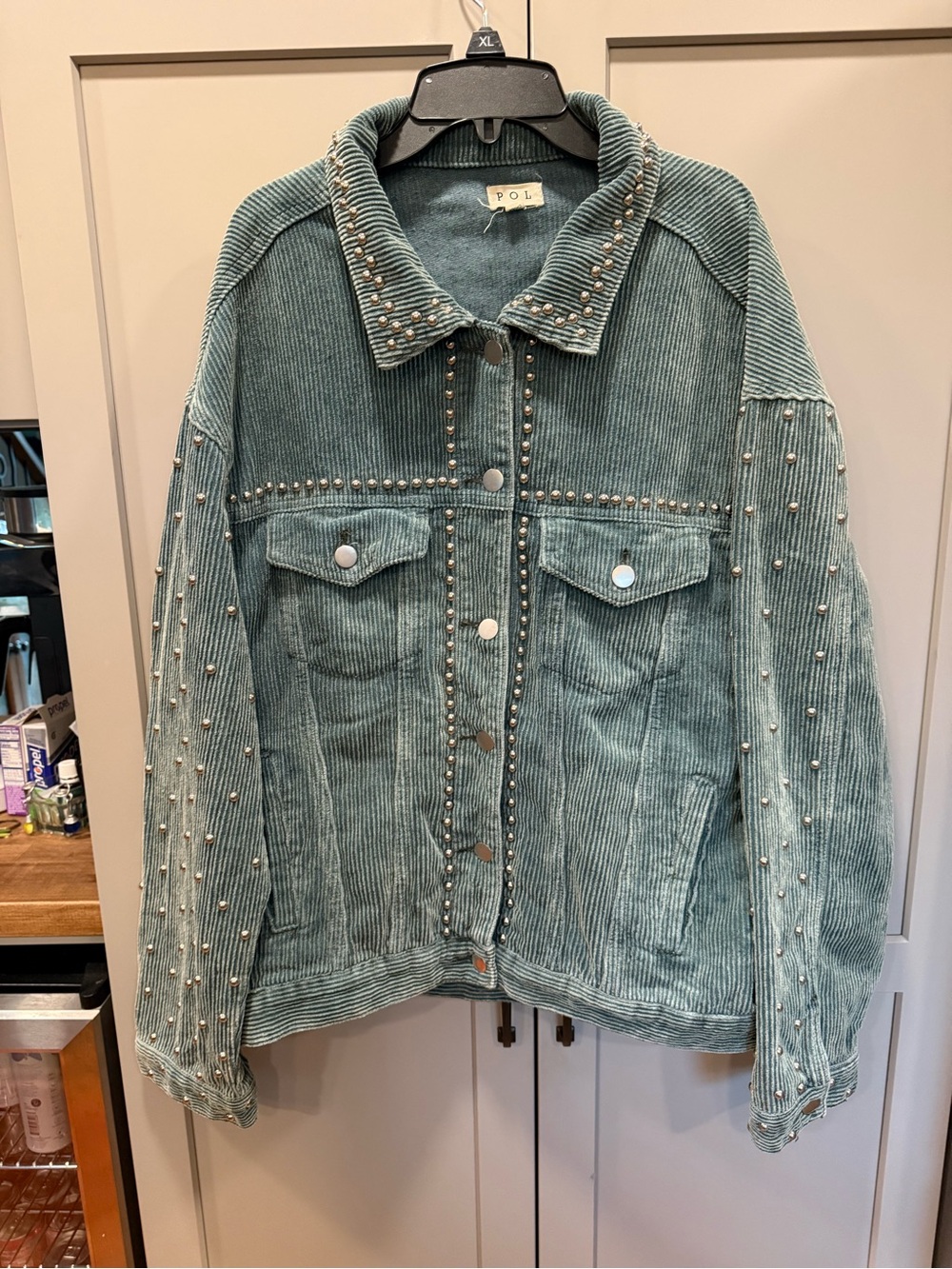 POL Teal Corduroy Studded Jacket
